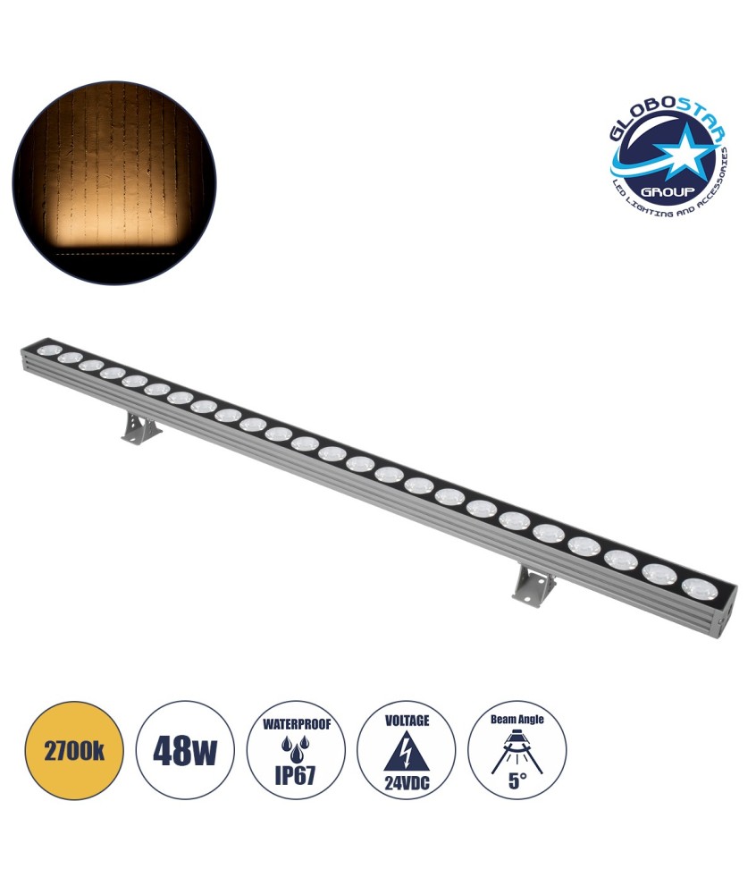 GLOBOSTAR® WASHERJAVIA 90555 Μπάρα Φωτισμού Wall Washer LED 48W 5280lm 5° DC 24V Αδιάβροχο IP67 Θερμό Λευκό 2700K Dimmable - Bridgelux SMD Chip - Γκρι Ανθρακί - Μ100 x Π5.2 x Υ3.6cm - 3 Χρόνια Εγγύηση